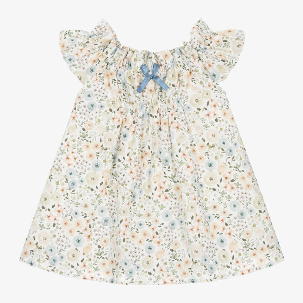 Paloma de la O - Baby Girls Beige Floral Cotton Dress | Childrensalon