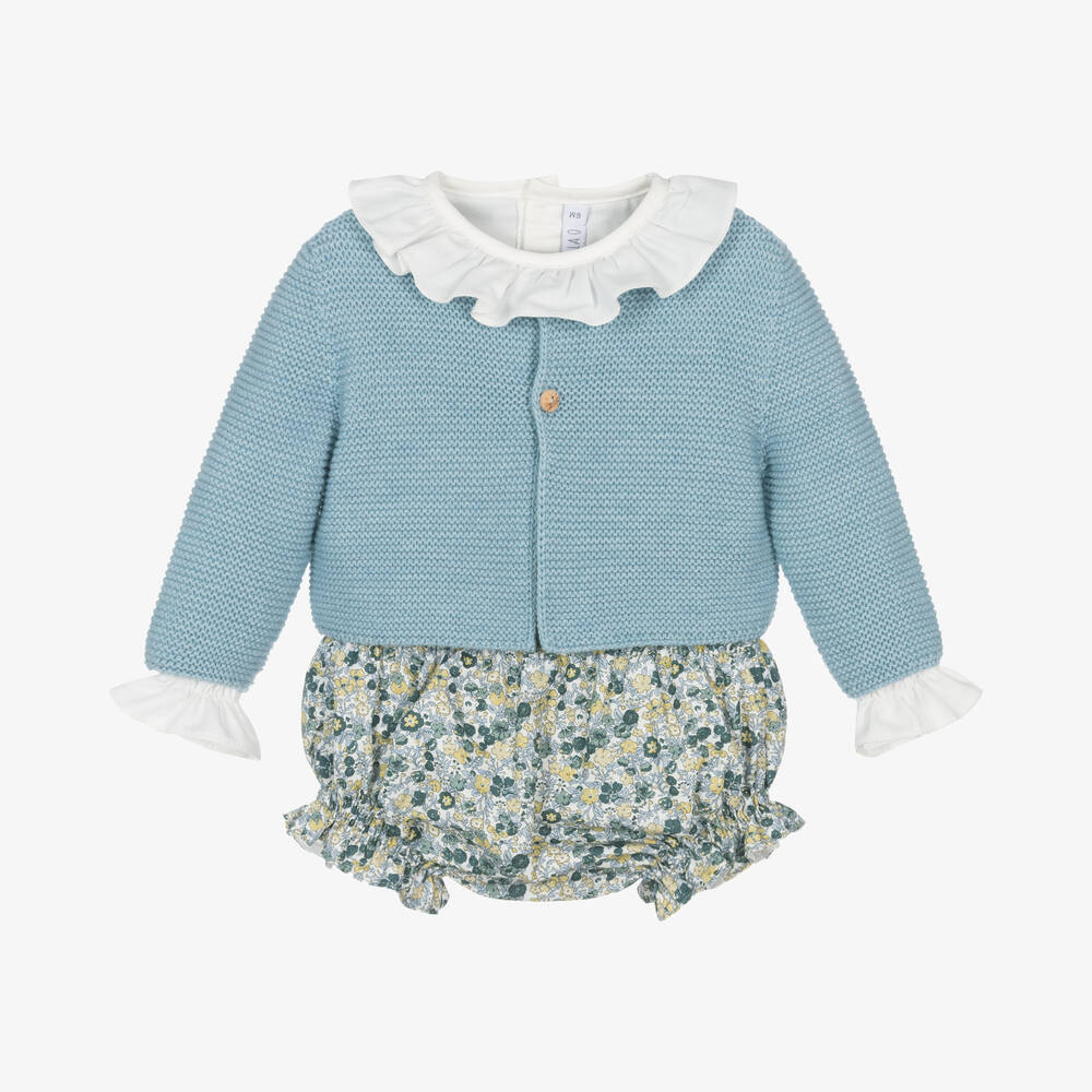 Paloma de la O - Baby Girls Blue Cotton Shorts Set | Childrensalon