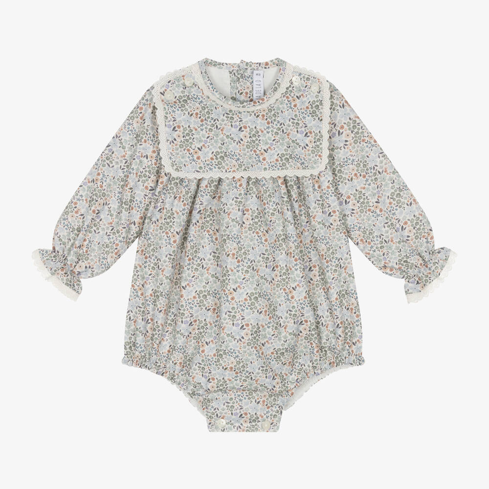 Paloma de la O - Baby Girls Blue Floral Cotton Shortie | Childrensalon