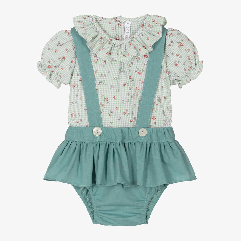 Paloma de la O - Baby Girls Green Linen & Cotton Shorts Set | Childrensalon