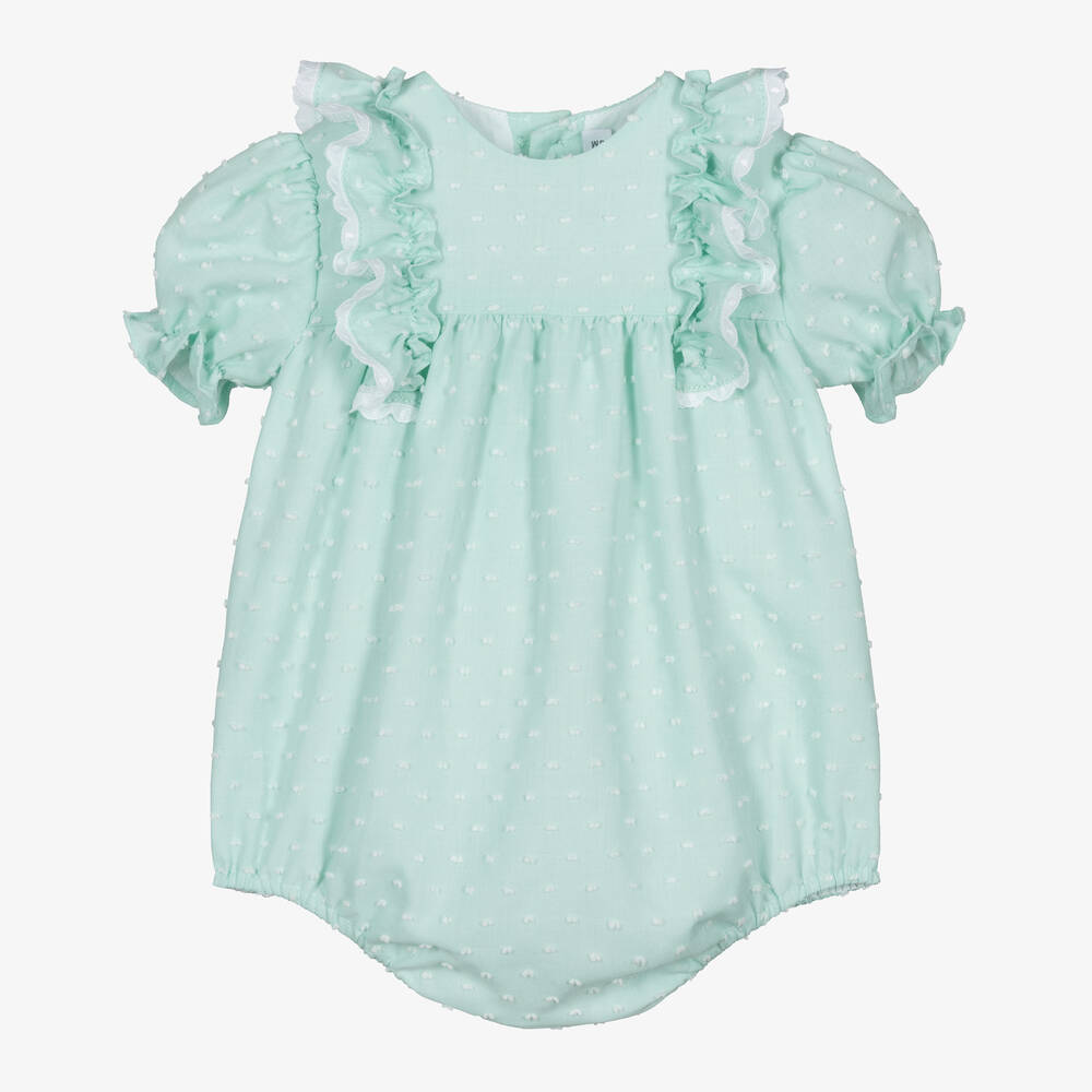 Paloma de la O - Baby Girls Green Plumeti Cotton Shortie | Childrensalon