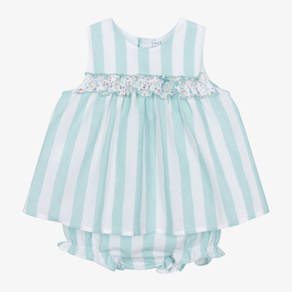 Shop Paloma De La O Baby Girls Green Striped Cotton Dress