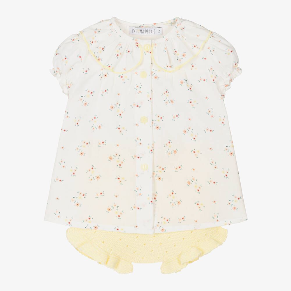 Paloma de la O - Baby Girls Ivory & Yellow Shorts Set | Childrensalon