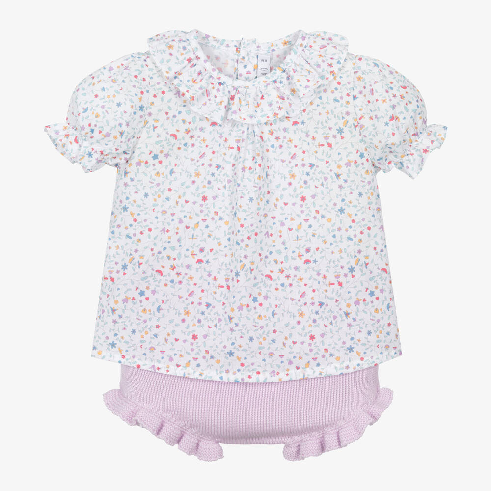 Paloma de la O - Baby Girls Lilac Purple Cotton Shorts Set | Childrensalon