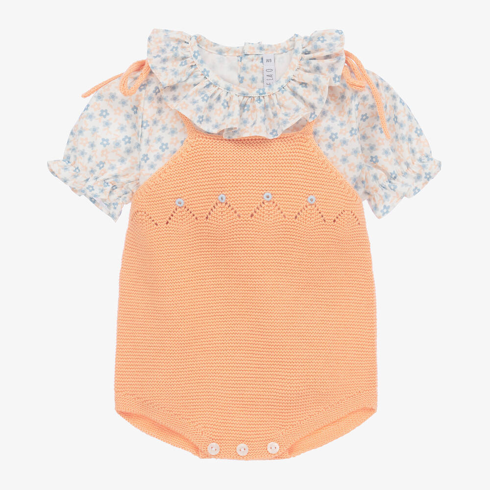 Paloma de la O - Baby Girls Orange Cotton Babysuit Set | Childrensalon