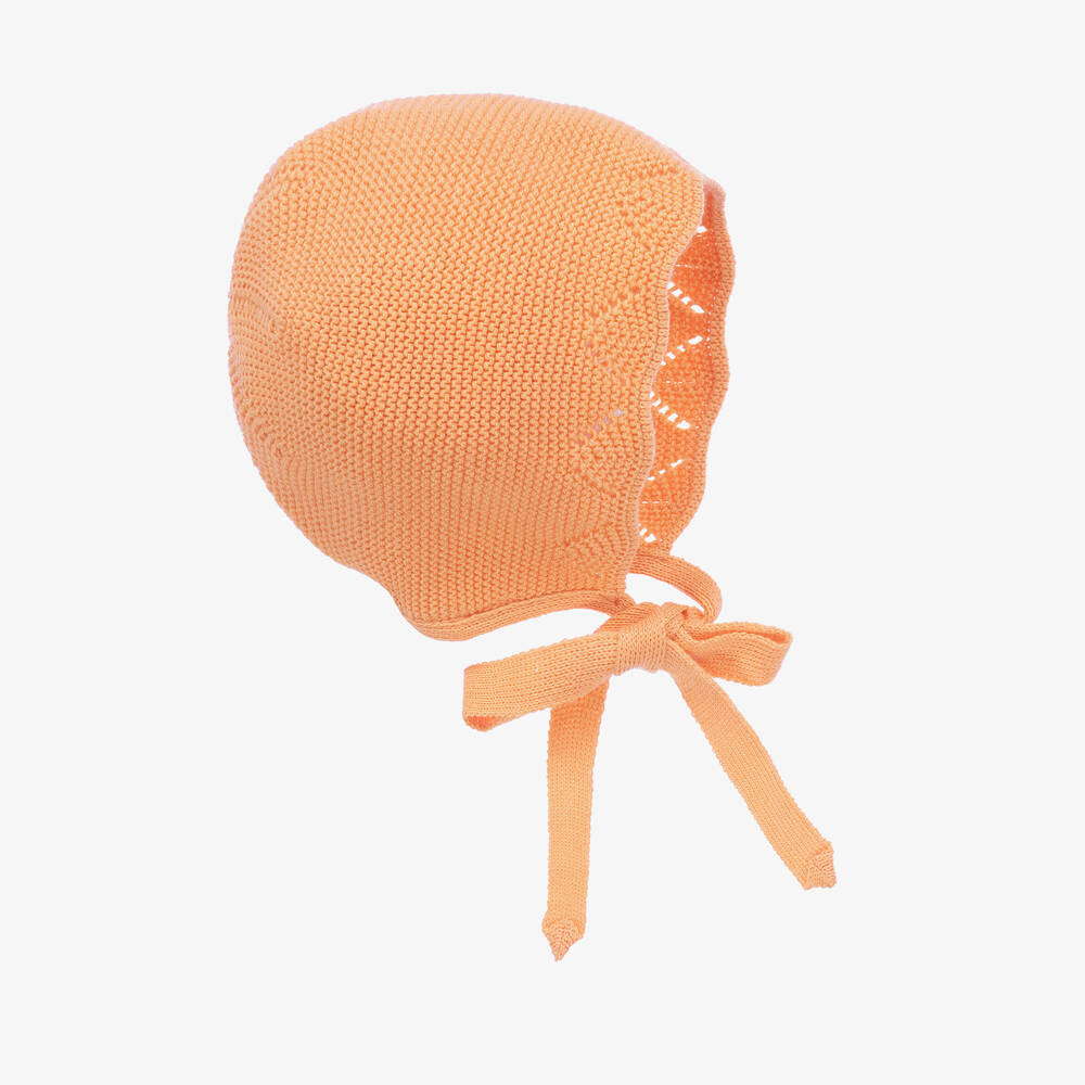 Paloma de la O - Baby Girls Orange Cotton Knit Bonnet | Childrensalon