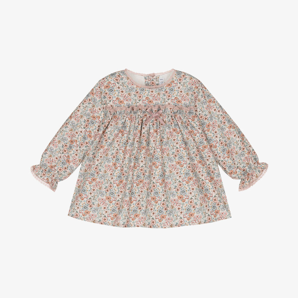 Paloma de la O - Baby Girls Pink Floral Cotton Dress | Childrensalon