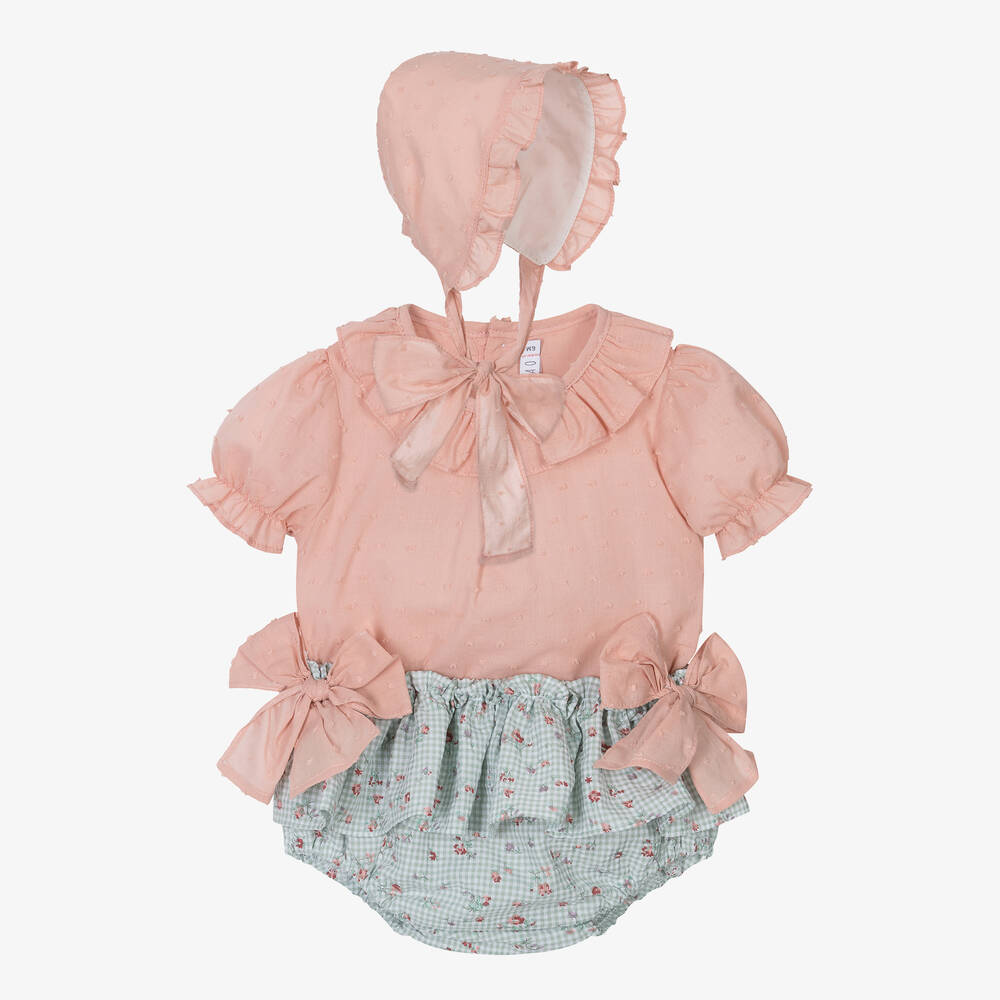 Paloma de la O - Baby Girls Pink Plumeti Shorts Set | Childrensalon