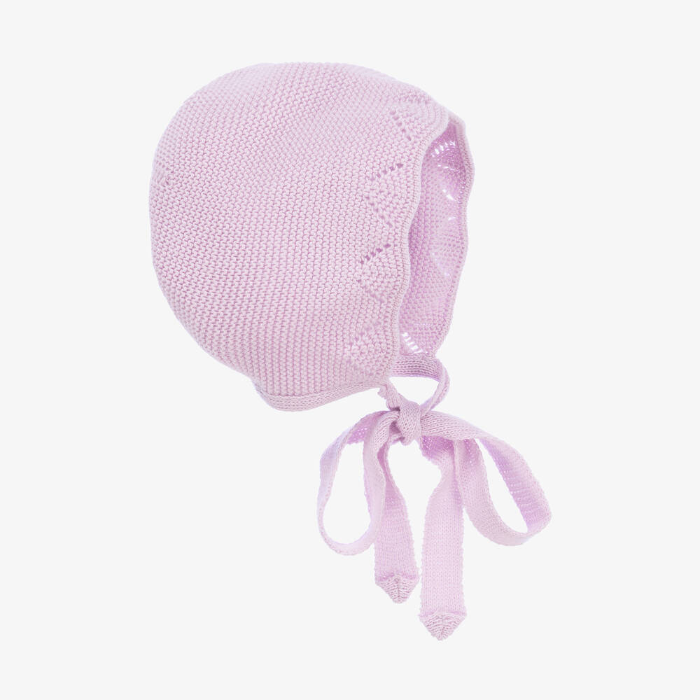 Paloma de la O - Baby Girls Purple Cotton Knit Bonnet | Childrensalon