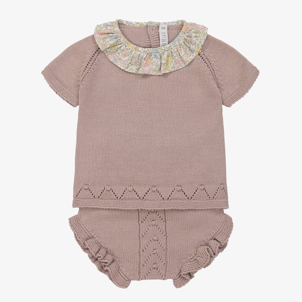 Paloma De La O Baby Girls Purple Cotton Knit Shorts Set