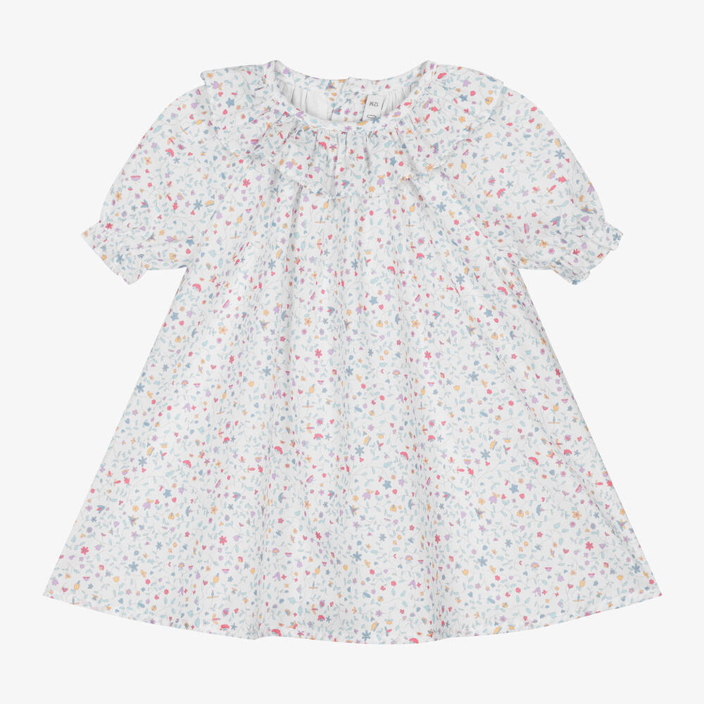 Paloma de la O - Baby Girls White Ditsy Floral Cotton Dress | Childrensalon