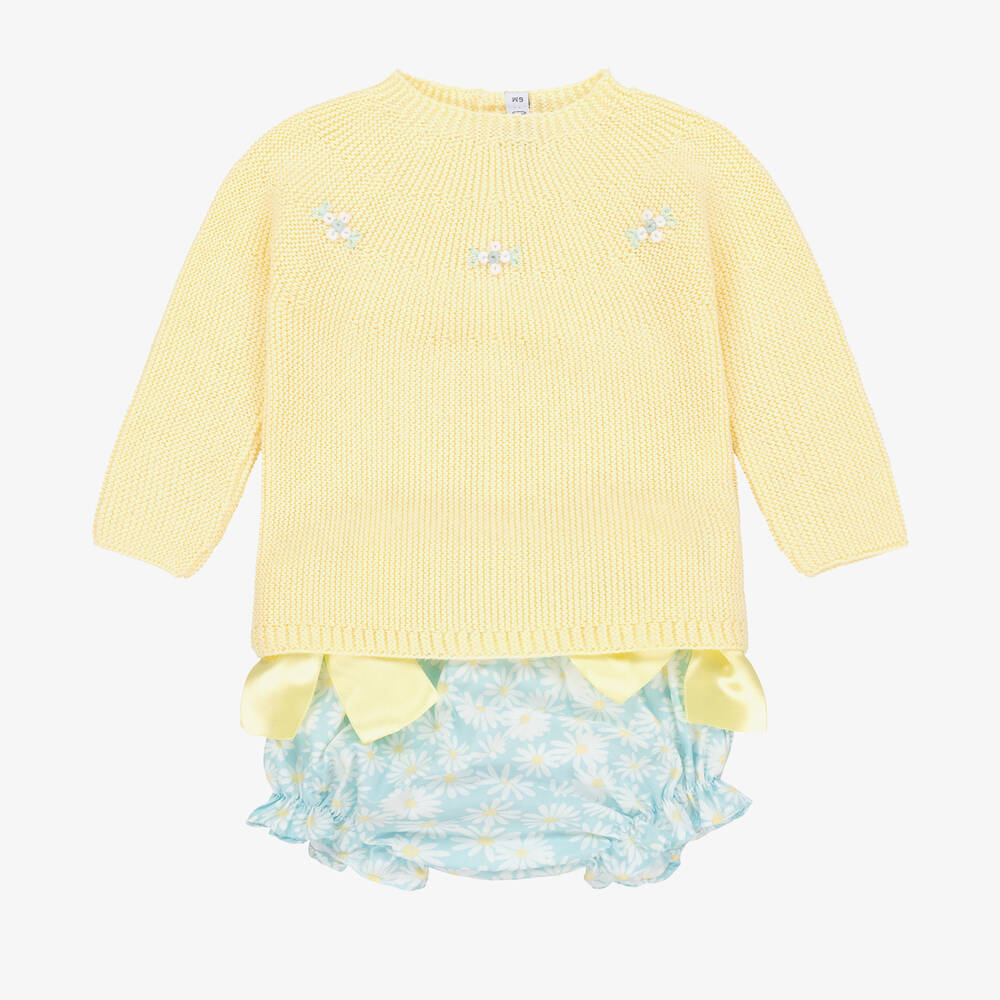 Paloma De La O Baby Girls Yellow & Blue Cotton Shorts Set