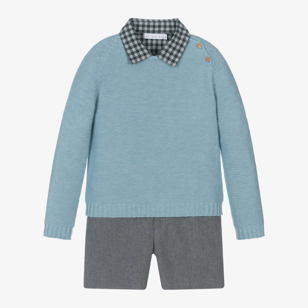 Paloma de la O - Boys Blue & Grey Shorts Set | Childrensalon