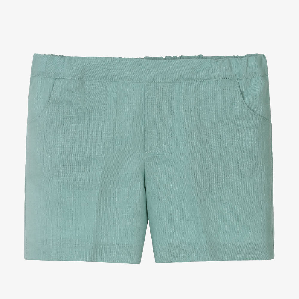 Shop Paloma De La O Boys Green Linen & Cotton Shorts