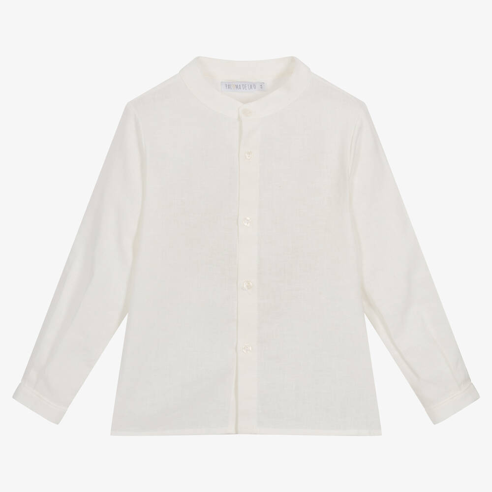 Paloma De La O Babies'  Boys Ivory Linen & Cotton Shirt
