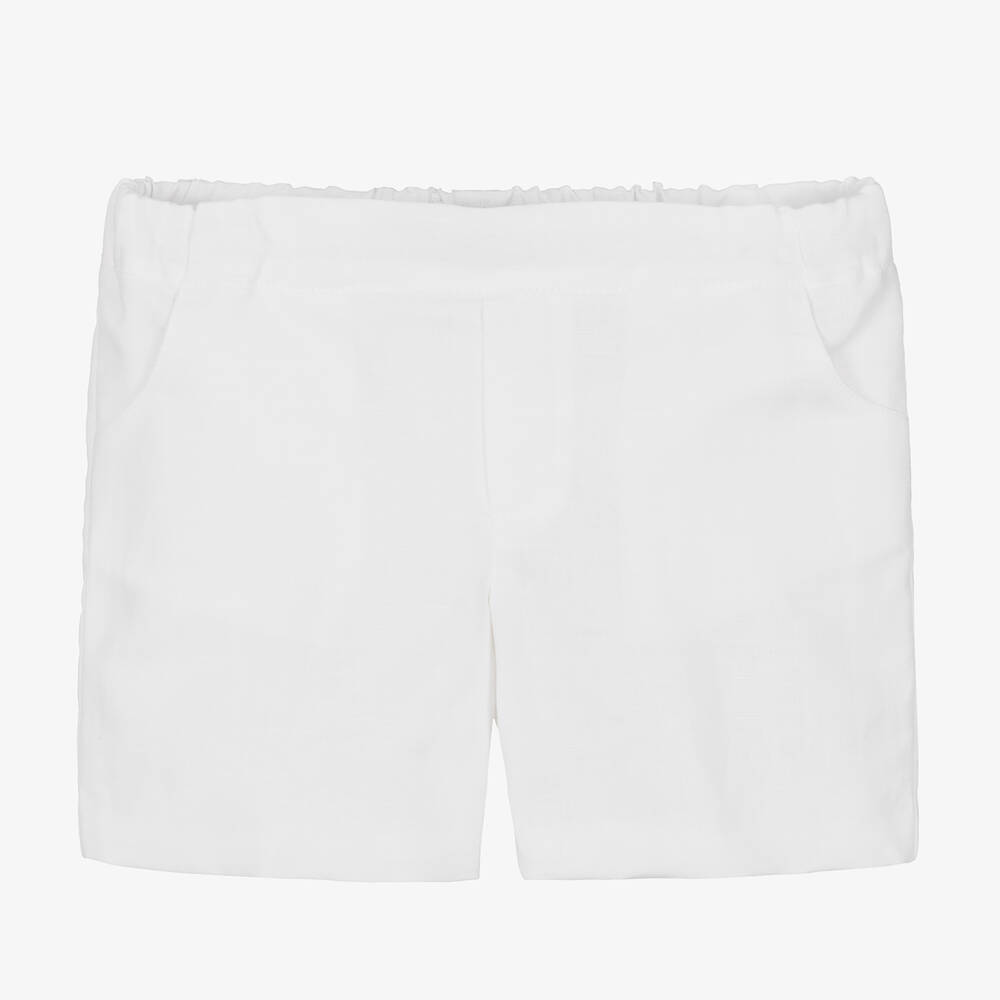 Shop Paloma De La O Boys White Linen & Cotton Shorts