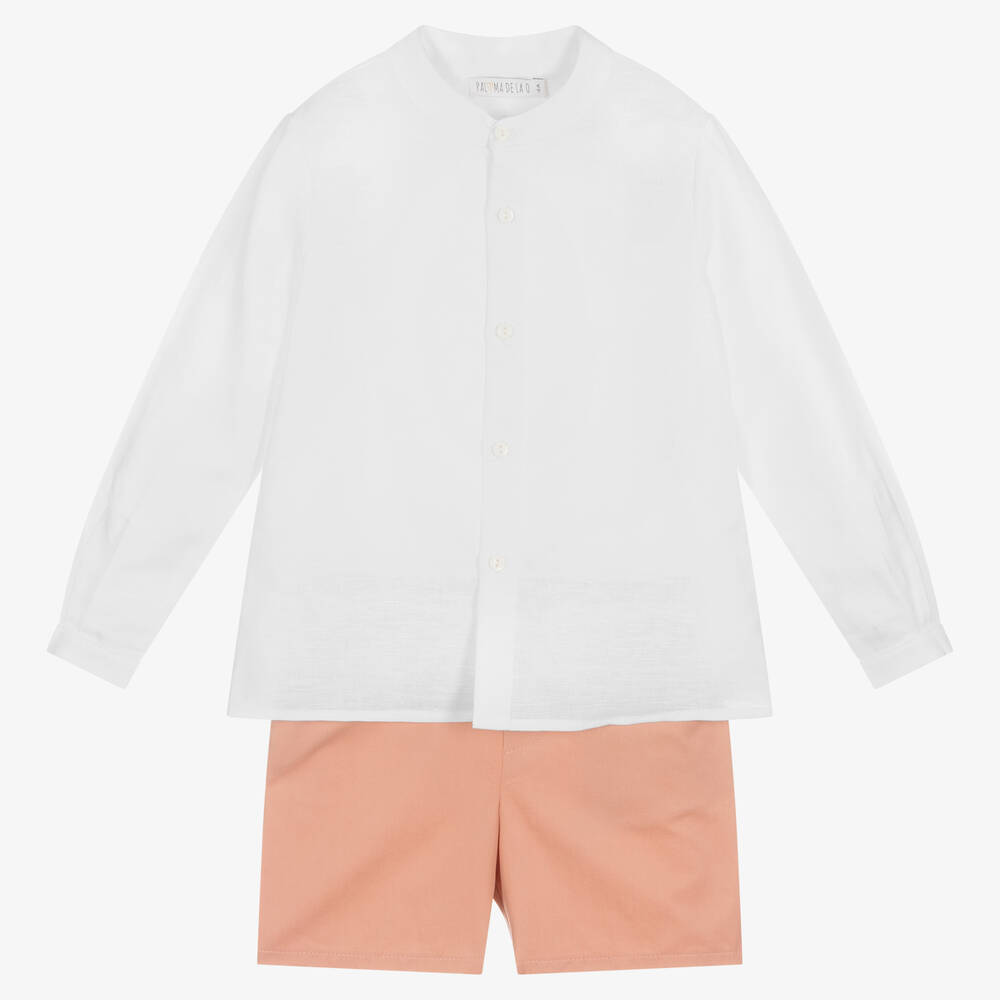 Paloma De La O Babies'  Boys White & Pink Shorts Set