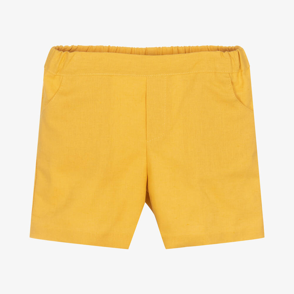 Paloma De La O Babies'  Boys Yellow Linen & Cotton Shorts