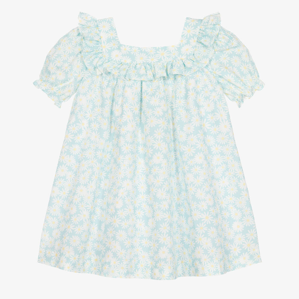 Paloma De La O Babies'  Girls Blue Cotton Daisy Print Dress