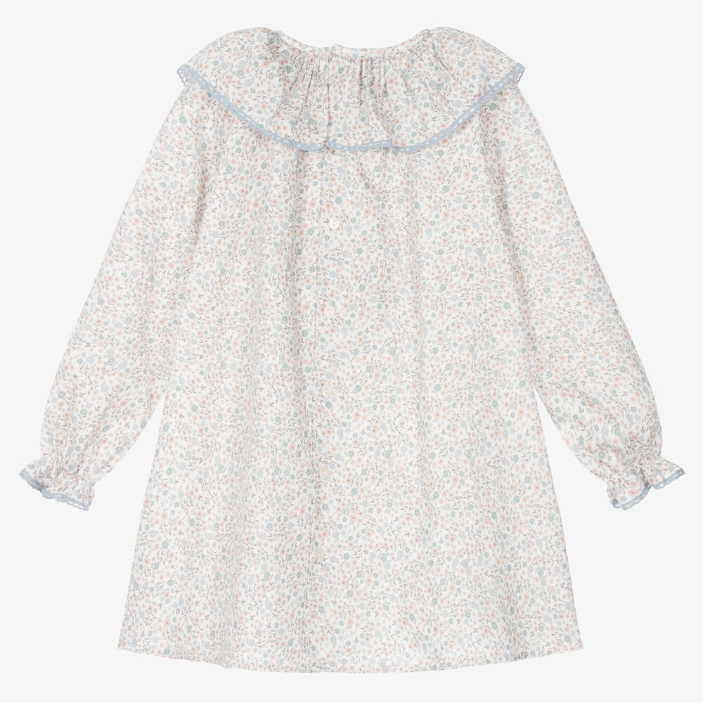 Paloma de la O - Girls Ivory Cotton Floral Dress | Childrensalon