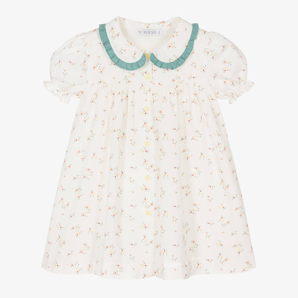 Paloma de la O - Girls Ivory Floral Cotton Dress | Childrensalon