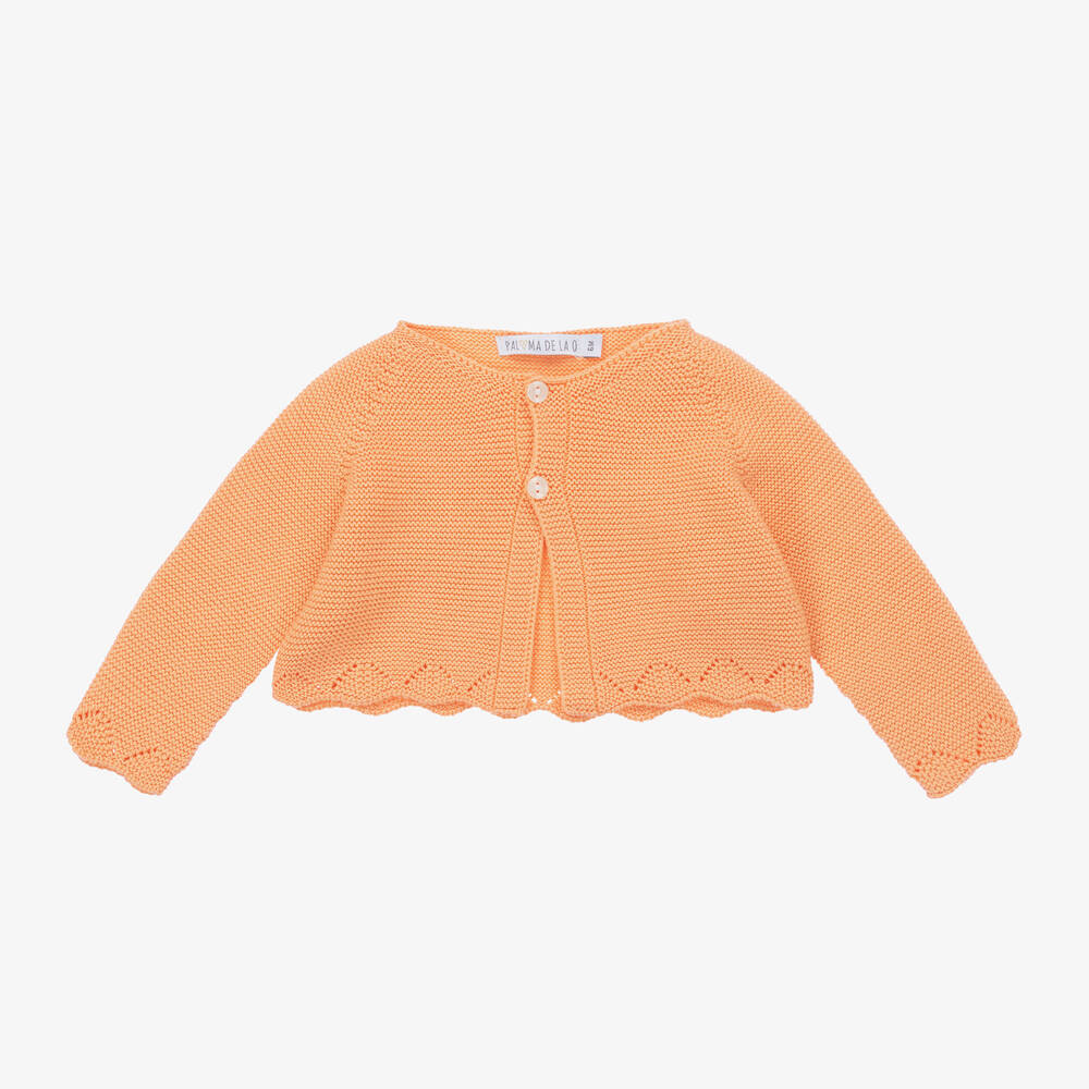 Paloma de la O - Girls Orange Knitted Cardigan | Childrensalon