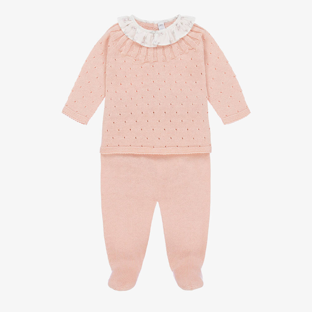 Paloma De La O Girls Pink Cotton Knit 2 Piece Babygrow