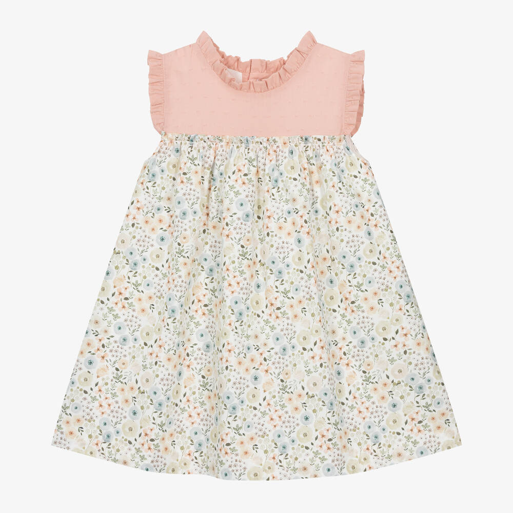 Paloma de la O - Girls Pink Floral Cotton Dress | Childrensalon