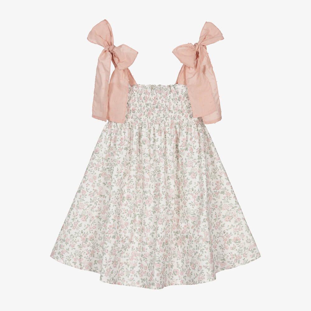 Paloma de la O - Girls Pink Floral Cotton Dress | Childrensalon