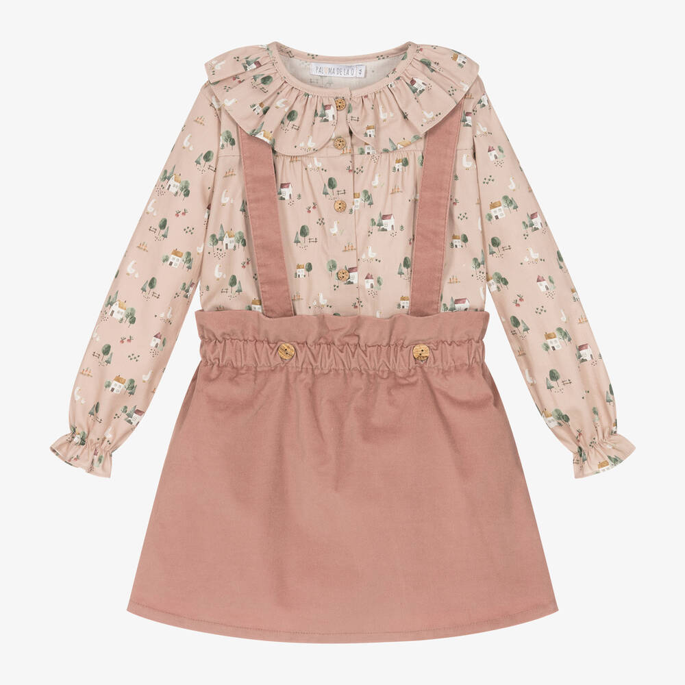 Paloma de la O - Girls Pink Velvet Skirt Set  | Childrensalon