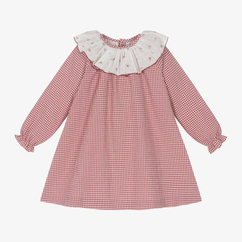 Paloma de la O - Girls Red Gingham Check Cotton Dress | Childrensalon