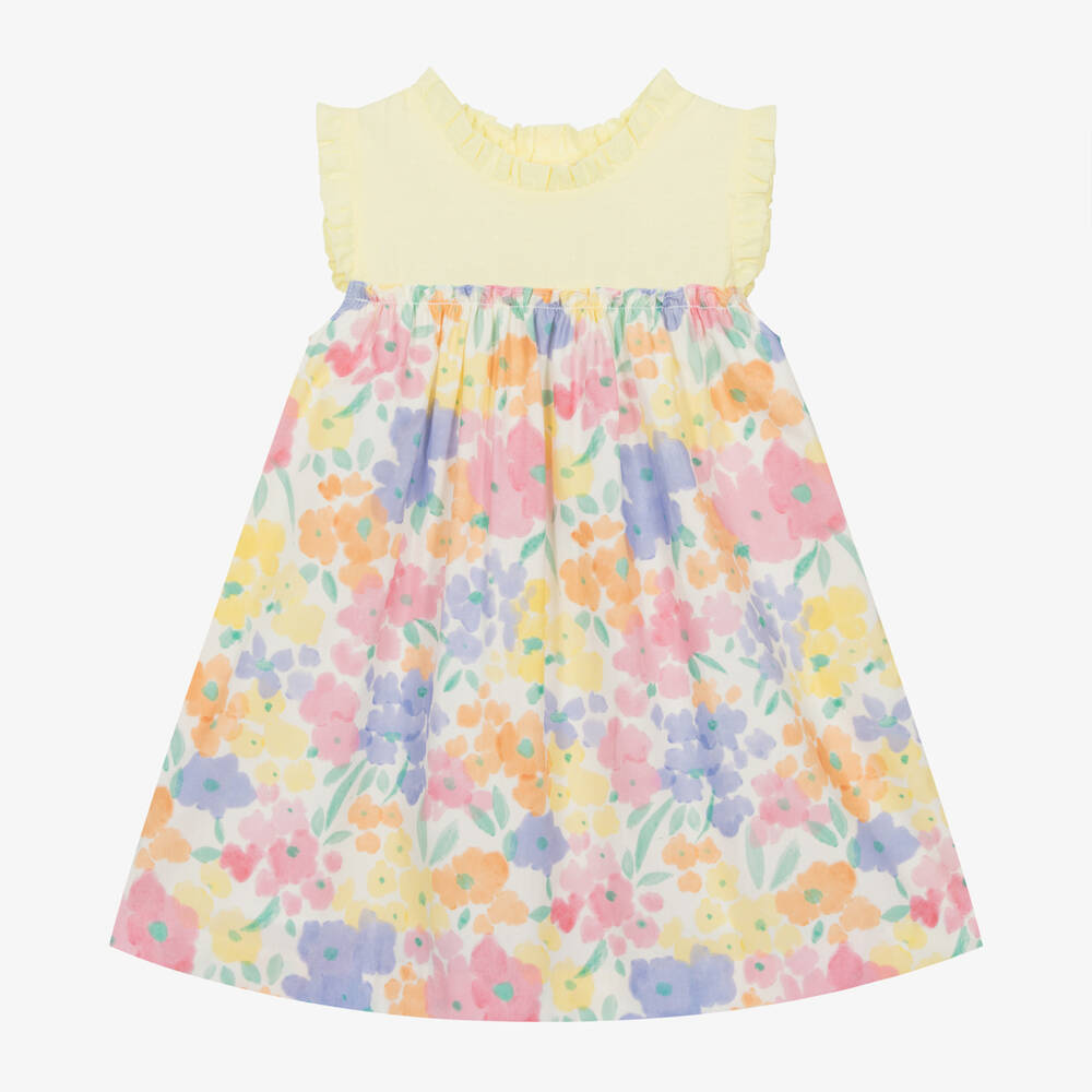 Paloma de la O - Girls Yellow Floral Cotton Dress | Childrensalon