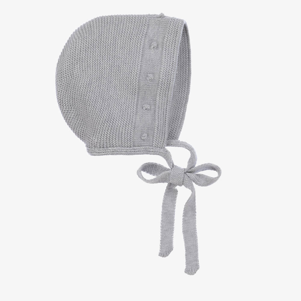 Paloma de la O - Grey Knitted Baby Bonnet | Childrensalon