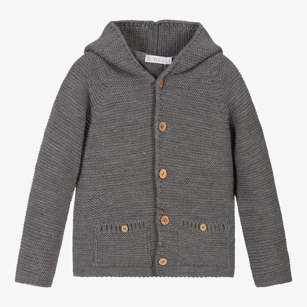 Paloma De La O Babies'  Grey Knitted Hooded Jacket