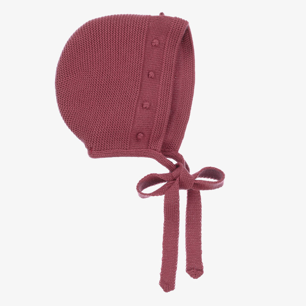 Paloma de la O - Red Knitted Baby Bonnet | Childrensalon