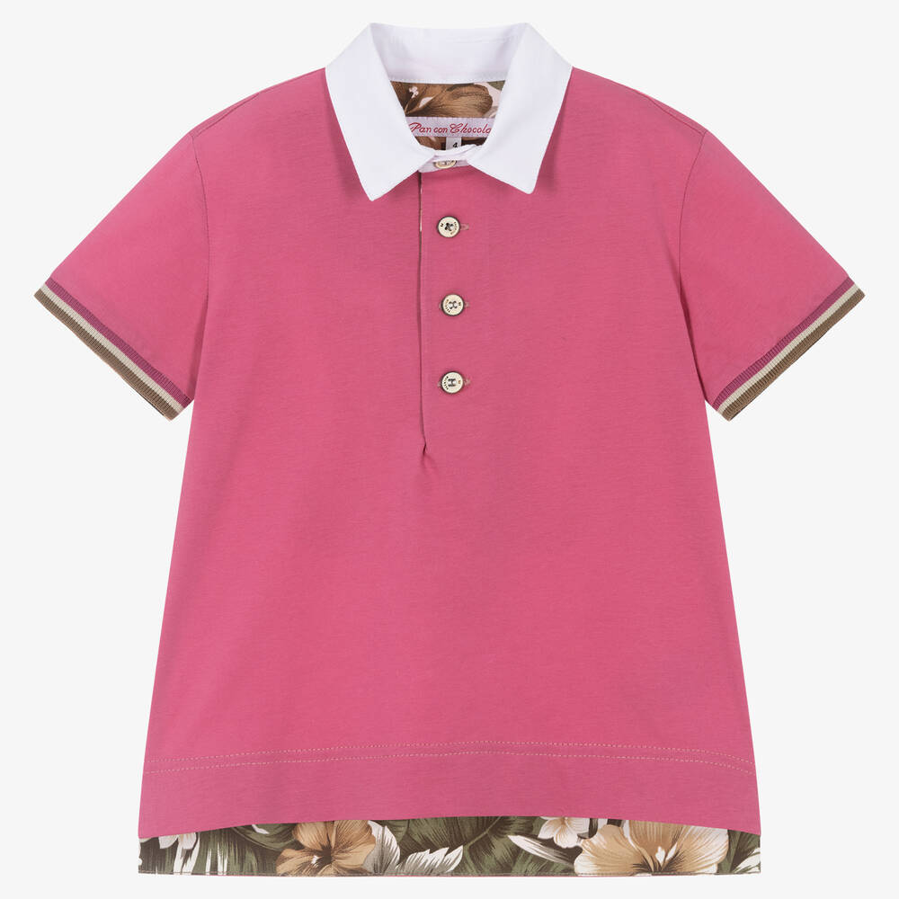 Pan Con Chocolate Babies' Boys Pink Cotton Polo Shirt