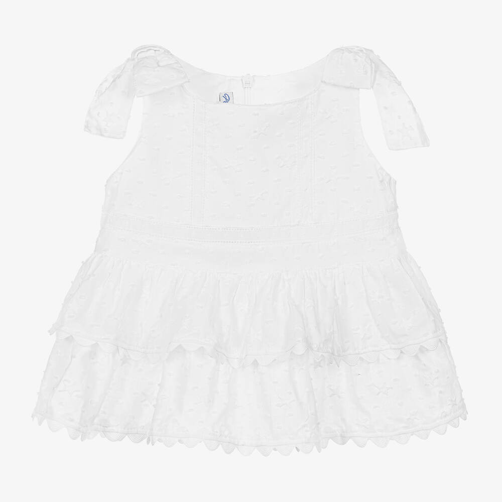 Pan Con Chocolate Babies' Girls White Embroidered Cotton Top