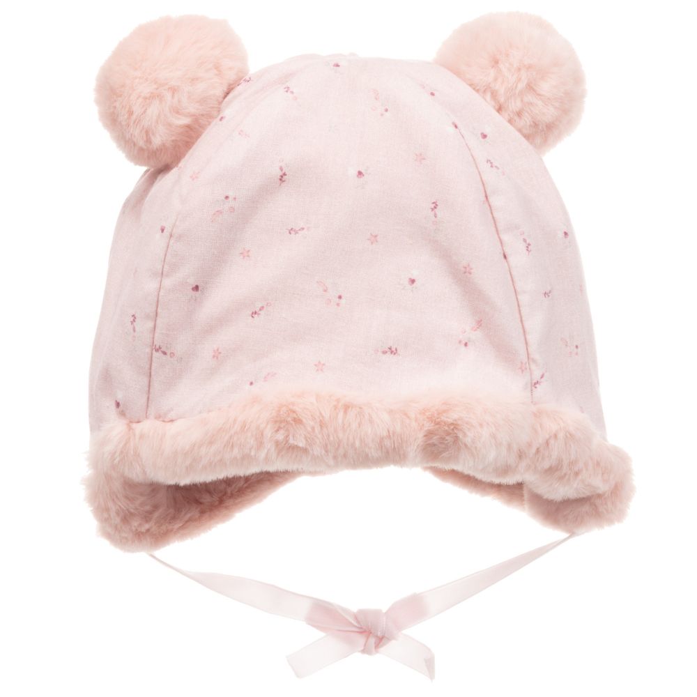 Pasito A Pasito Babies'  Girls Cotton & Faux Fur Hat In Pink