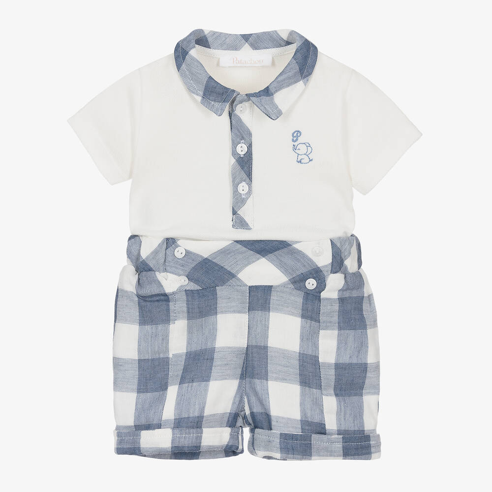 Patachou - Baby Boys Blue Check Cotton Shorts Set | Childrensalon
