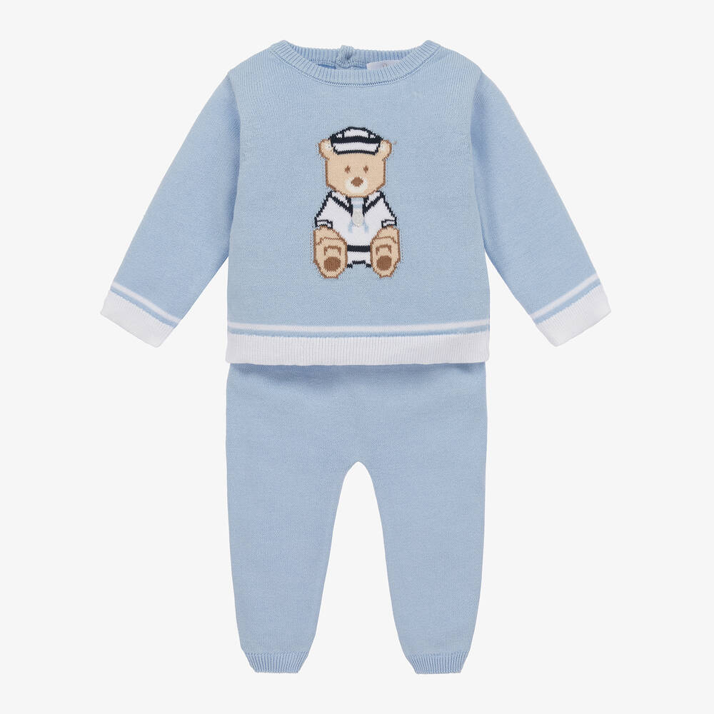 Patachou - Baby Boys Blue Cotton-Knit Trouser Set | Childrensalon