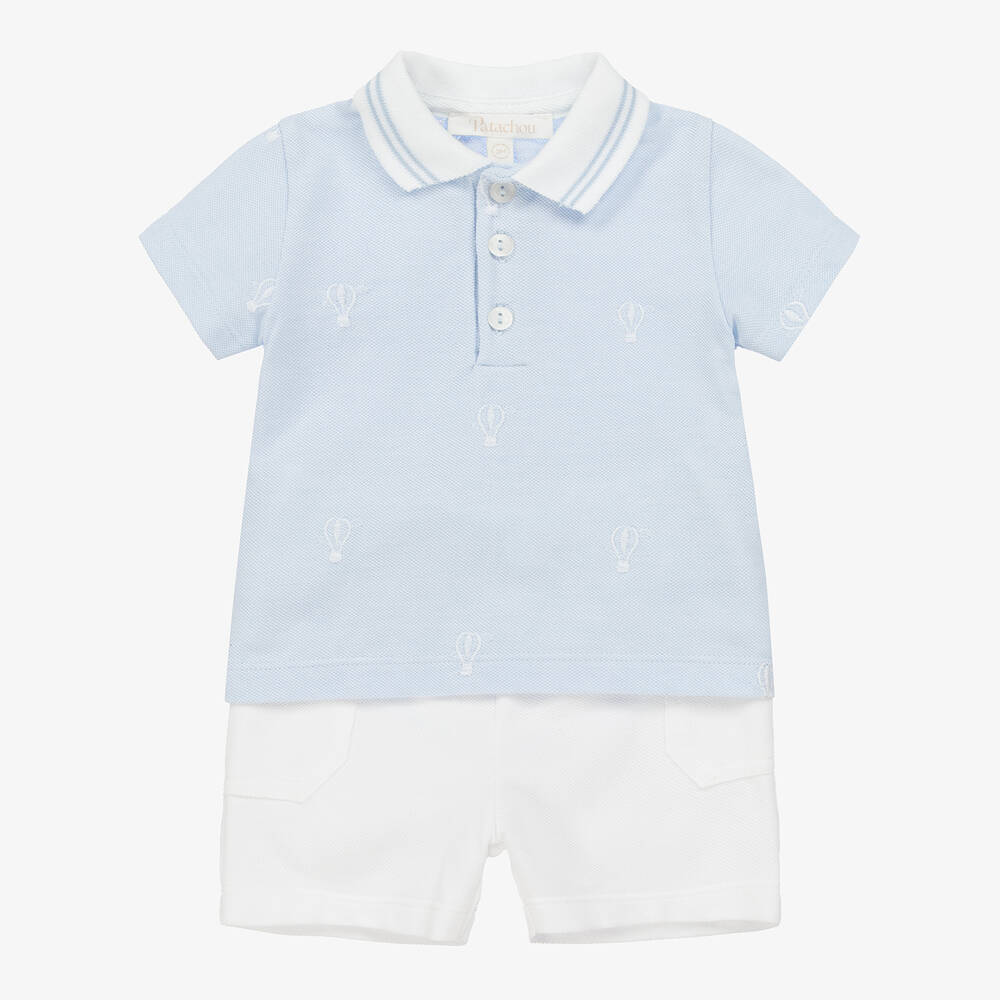 Patachou - Baby Boys Blue & White Cotton Shorts Set | Childrensalon