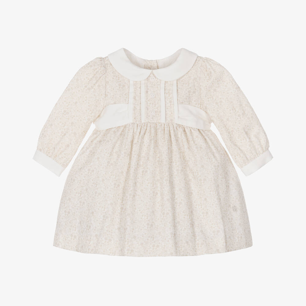 Patachou - Baby Girls Beige Cotton Floral Dress | Childrensalon