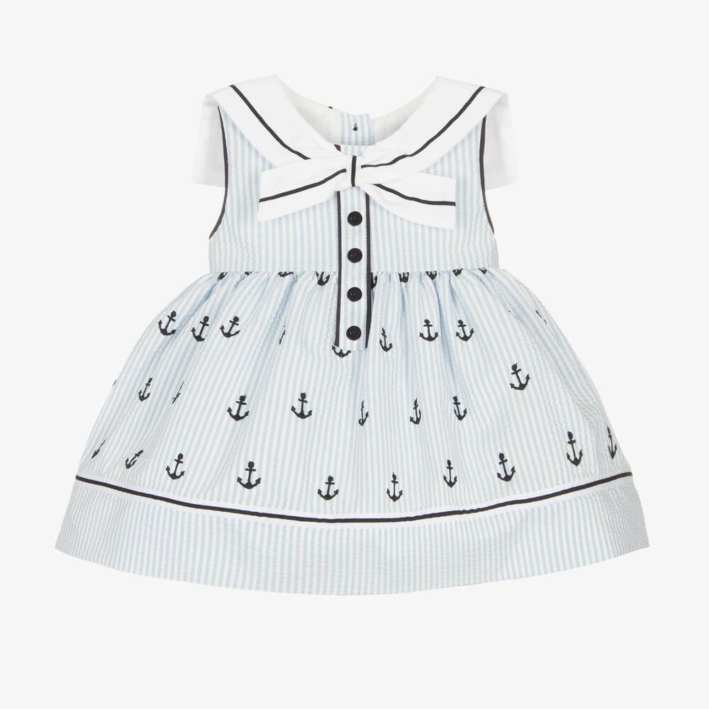 Patachou - Baby Girls Blue Striped Cotton Dress | Childrensalon