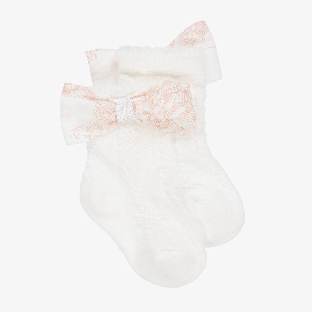 Patachou - Кремовые носки с принтом Toile de Jouy для малышек | Childrensalon