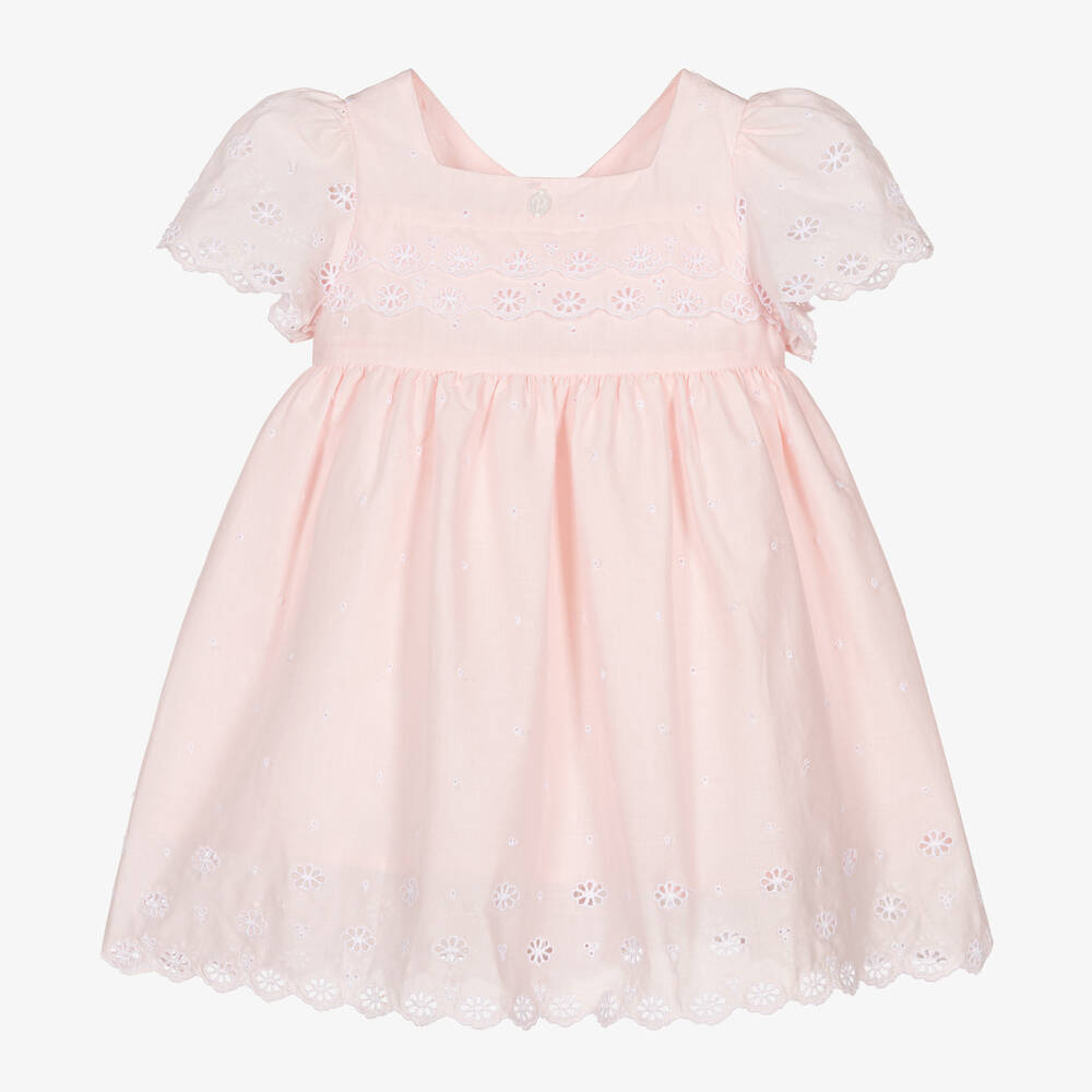 Shop Patachou Baby Girls Pink Embroidered Cotton Dress