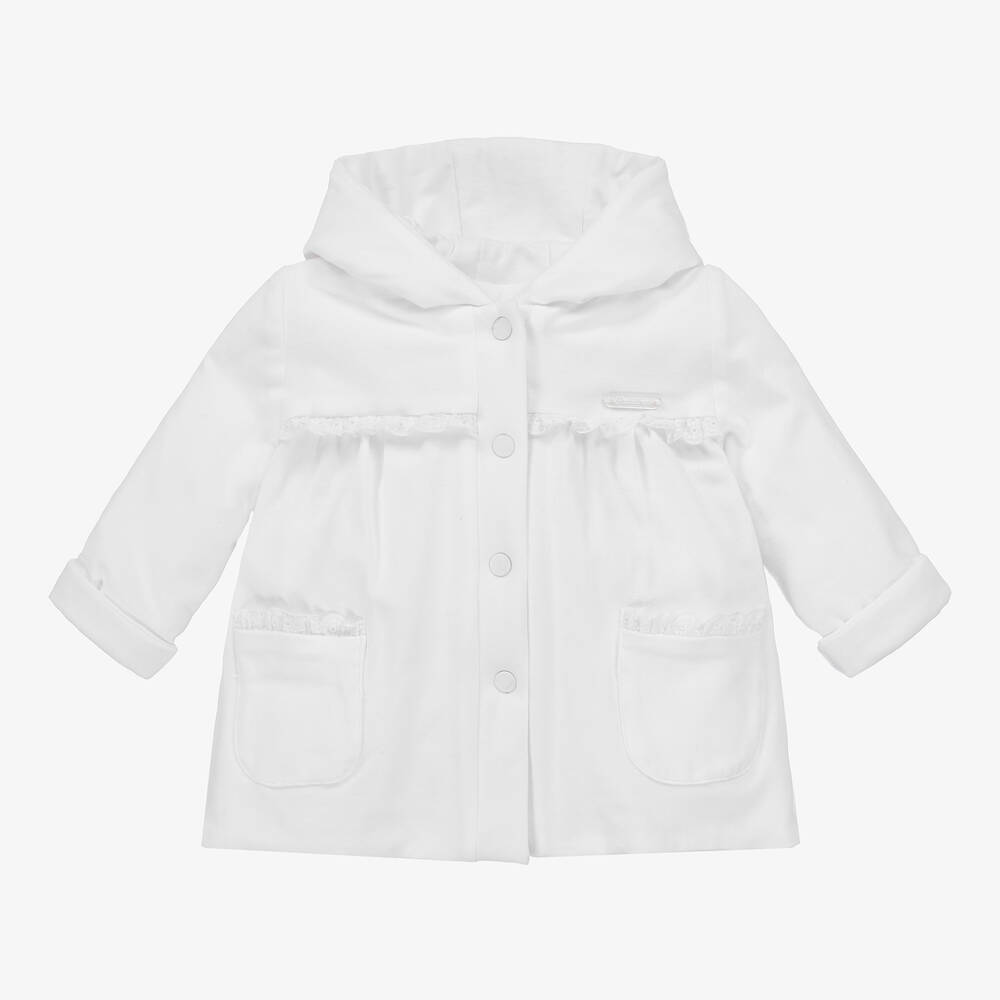 Patachou Baby Girls White Cotton Hooded Coat