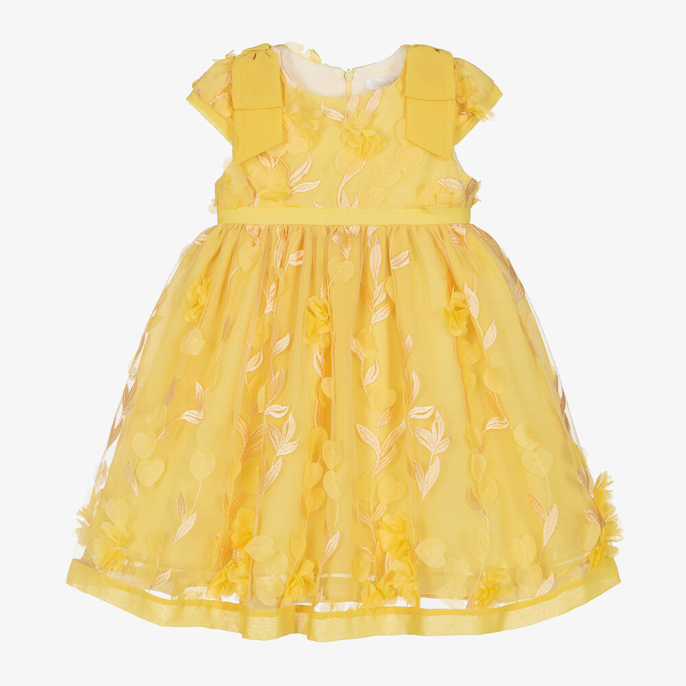Patachou - Baby Girls Yellow Floral Tulle Dress | Childrensalon