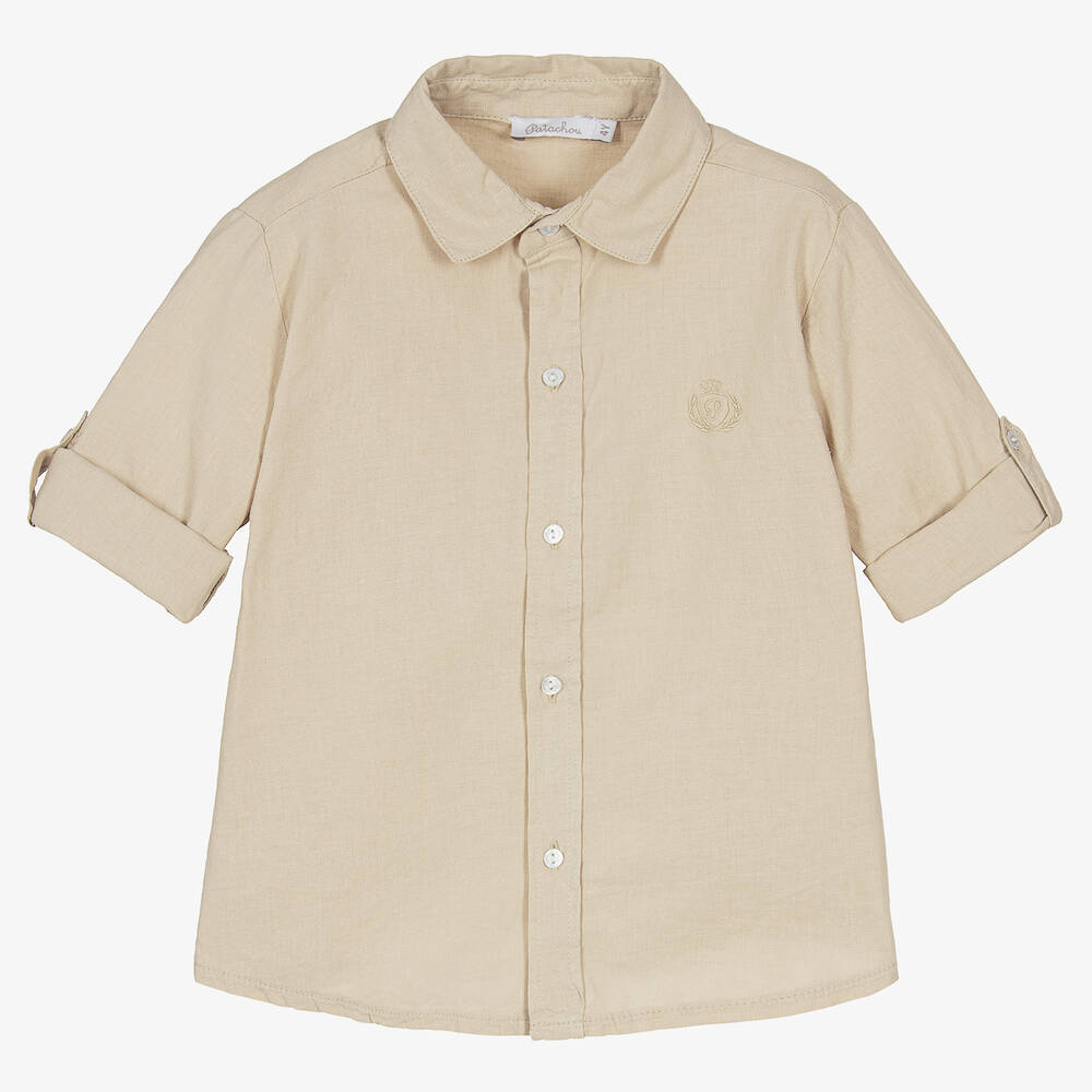 Patachou - Boys Beige Linen & Cotton Shirt | Childrensalon
