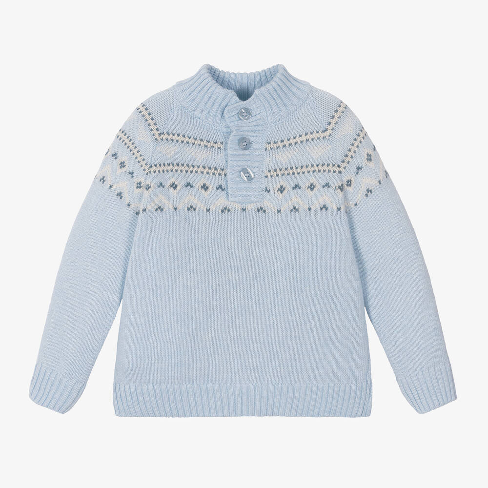 Patachou - Boys Blue Knitted Fair Isle Sweater  | Childrensalon