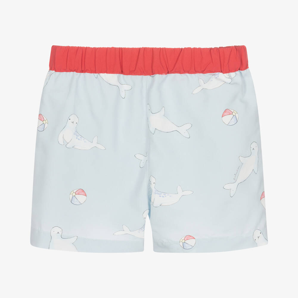 Patachou - Boys Blue Sea Lion Swim Shorts | Childrensalon